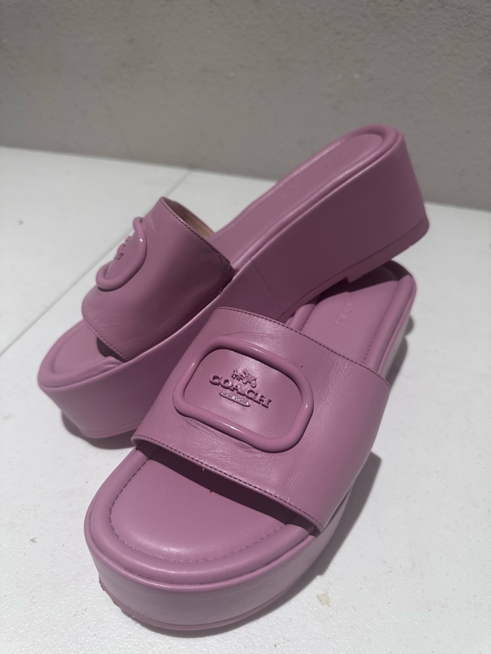 Coach Eloise leather signature sandal chunky slide tulip pink 8